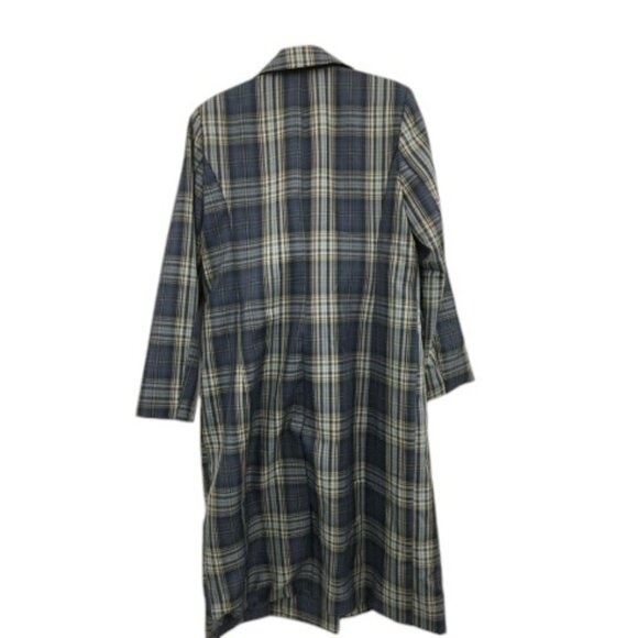 AVEC LES FILLES Double Breasted Plaid Duster Trench Coat In Blue/ Peach Plaid - Picture 5 of 7